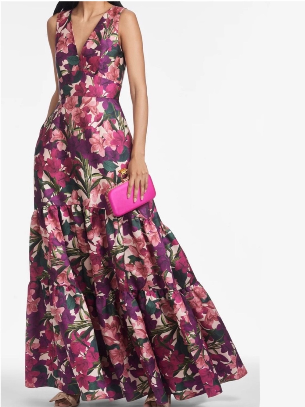 ✨NEW✨SACHIN BABI Rori Floral Tiered Gown in CASA BLANC Mikado Maxi Dress - Picture 2 of 11